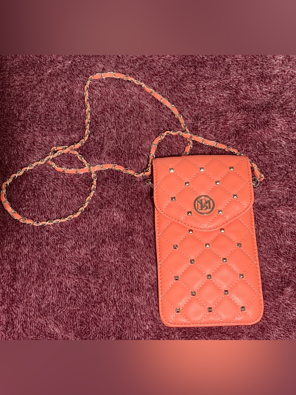 Quilted Coral Crossbody Phone Bag with Chain Strap